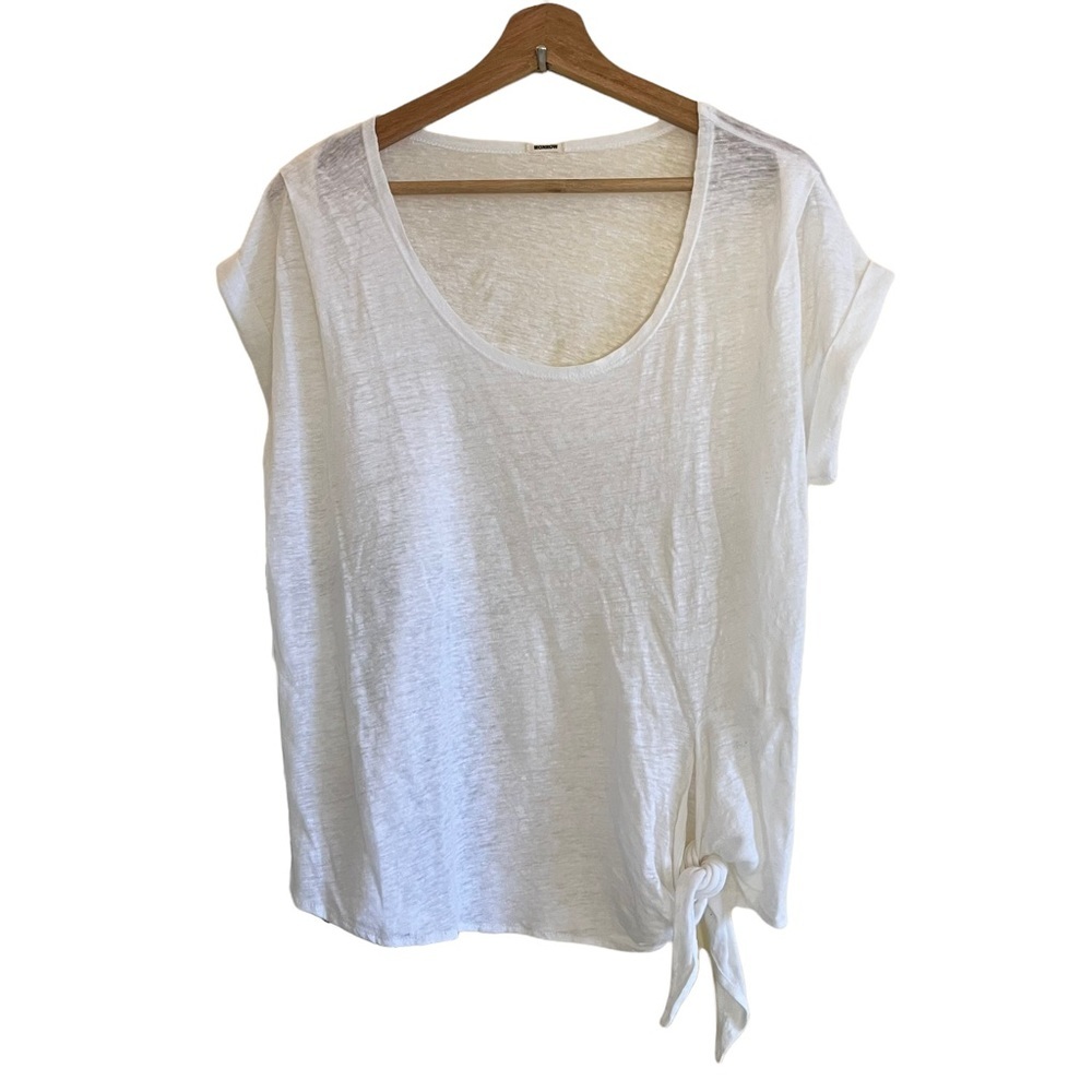 𝅺Monrow Oversized White linen Side Tie Top Size S